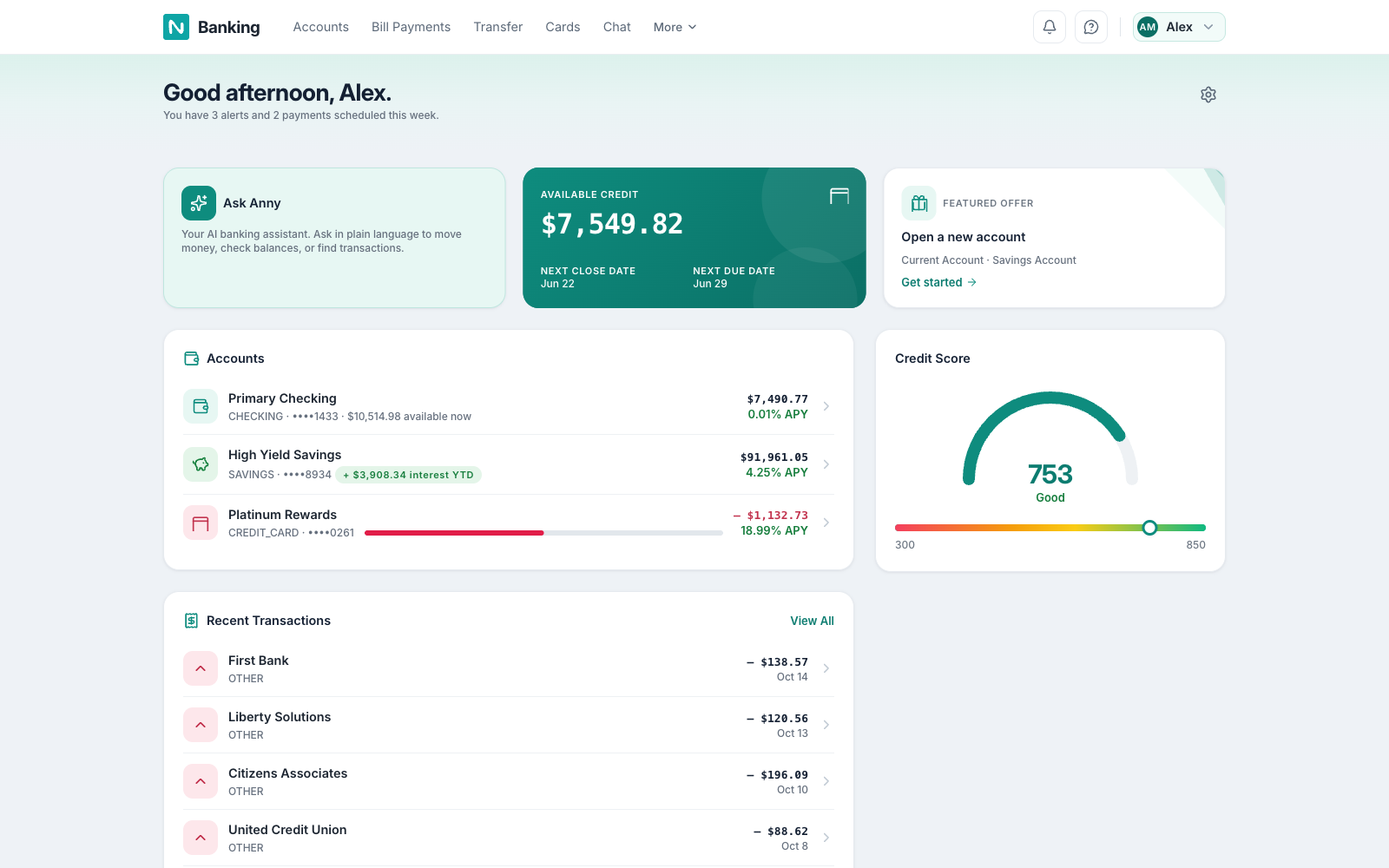 N Banking web dashboard